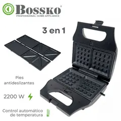 BOSSKO - Sandwichera Intercambiables para Waffles y Grill 3 en 1 Negro
