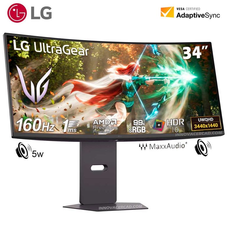 Monitor UltraGear 34G600A-B G6, 34” Curvo, UW-QHD (3440×1440), 160Hz, 1ms, FreeSync Premium