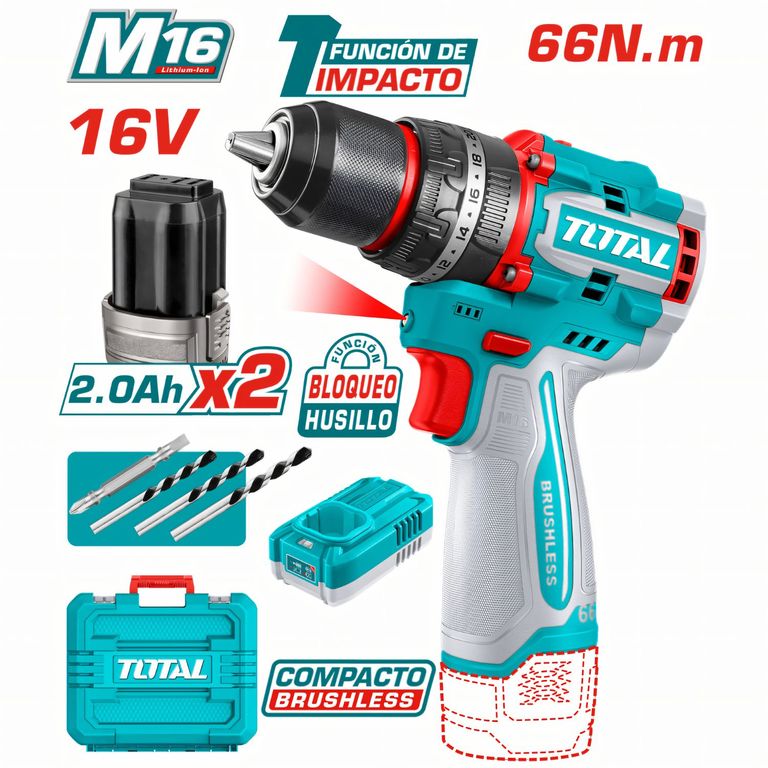 Taladro Percutor Y Atornillador Inalámbrico 16v 66Nm Total - TIDLI166062