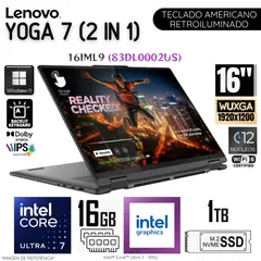 LENOVO - Laptop Yoga 7 2 en 1 Intel Core Ultra 7 155U 16 GB DDR5 RAM 1TB SSD 16" WUXGA TouchScreen
