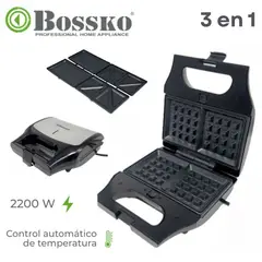 BOSSKO - Waffles Intercambiables para Sandwichera y Grill 3 en 1 Negro