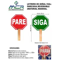 GENERICO - LETRERO DE SEÑAL VIAL PARE Y SIGA REVERSIBLE MATERIAL MADERA