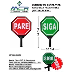 GENERICO - COMBO DE 2 LETREROS VIALES REVERSIBLES PARE Y SIGA, MATERIAL PVC.