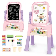 GENERICO - Pizarra Infantil Magnética Doble Cara con Accesorios para Dibujo Rosa