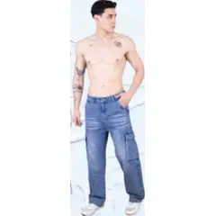 GENERICO - Pantalon jean cargo Celeste