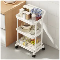 KELLER - Carrito Organizador 3 Niveles con Ruedas Y Asa para Cocina Blanco C92