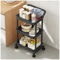 KELLER - Carrito Organizador 3 Niveles con Ruedas Y Asa para Cocina Negro C92