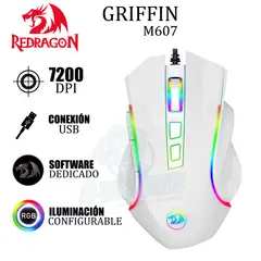 REDRAGON - MOUSE GAMER GRIFFIN M607 WHITE RGB - 7200 DPI