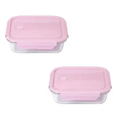 GENERICO - Kit x2 Táperes de vidrio 410ml - Rosado