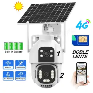 GENERICO - Cámara IP Doble Lente Seguridad Solar 4G con Chip Full HD 360 y Sirena