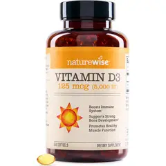 NATURAL BALANCE - NatureWise-Vitamina D3, 5000 UI (125 mcg), suministro para 1 año - (360 capsulas)