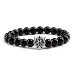 GENERICO - PULSERA DE CUENTAS CABEZA DE LEOPARDO PARA HOMBRE
