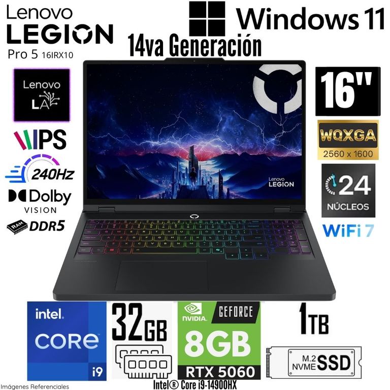 Laptop Legion Pro 5 16IRX10 Intel Core i9 14900HX 32GB RAM 1TB SSD RTX 5060-8GB 16" WQXGA