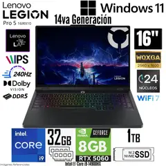 LENOVO - Laptop Legion Pro 5 16IRX10 Intel Core i9 14900HX 32GB RAM 1TB SSD RTX 5060-8GB 16" WQXGA