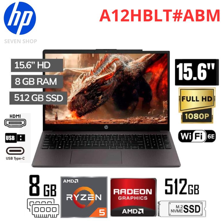 Laptop 255 G10, AMD Ryzen 5 7520U, 15,6", RAM 8GB LPDDR5, SSD 512GB