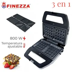 FINEZZA - Sandwichera FZ-829W3 Intercambiables para Waffles y Grill 3 en 1 Negro