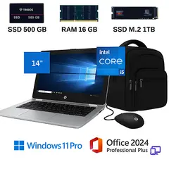 HP - ProBook 640 I5, con 16GB RAM, SSD 500GB + SSD M.2 1TB+W11Pro+ Office 2024+Mochila+Mouse