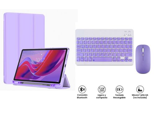 Funda Smart Case Portapencil Para Lenovo M11 K11 - TECLADO + MOUSE POR FUERA LILA