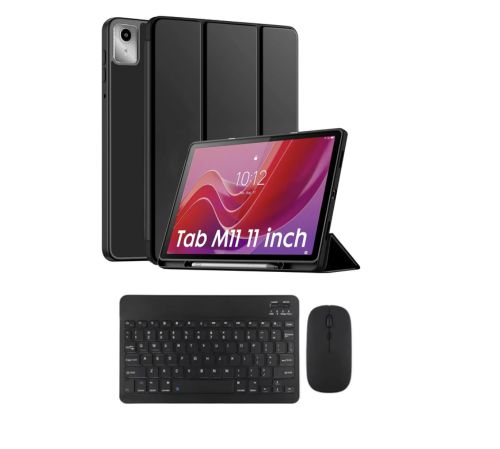 Funda Smart Case Portapencil Para Lenovo M11 K11 - TECLADO + MOUSE POR FUERA NEGRO