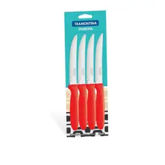 TRAMONTINA - SET DE CUCHILLOS PARA ASADO IPANEMA 12 PIEZAS MANGO ROJO