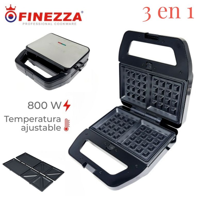 Wafflera FZ-829W3 Intercambiables para Sandwichera y Grill 3 en 1 Negro