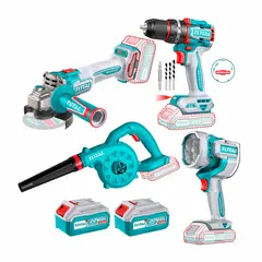 TOTAL - Combo Taladro 66nm + Amoladora + Sopladora + Linterna 2bat