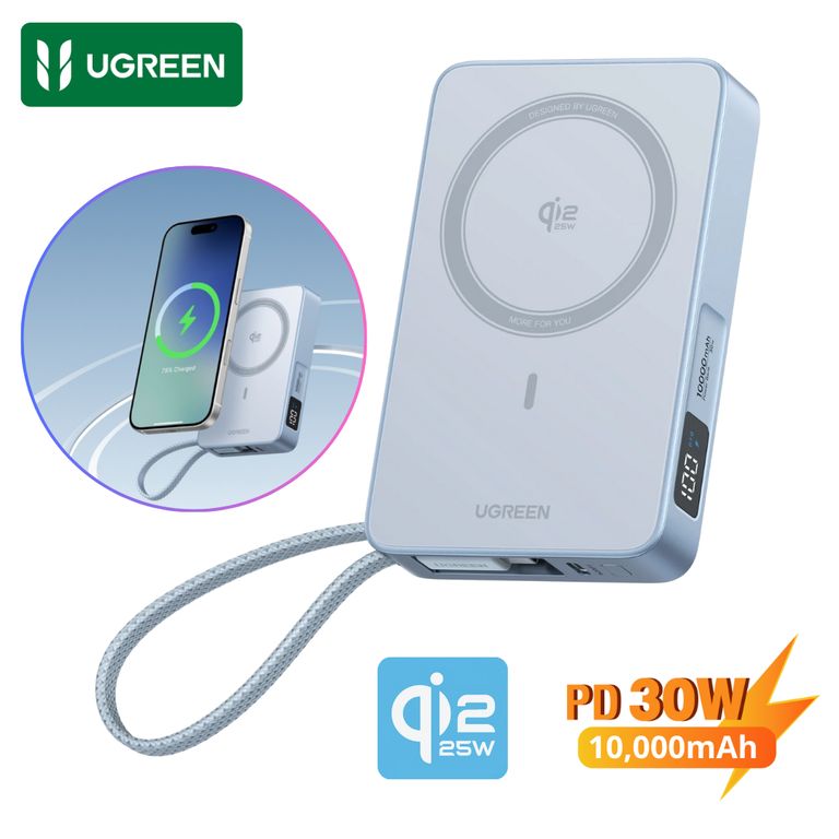 Power Bank 10000mAh - Magnética Inalámbrica Qi2 15W y Carga Rápida 30W USB-C