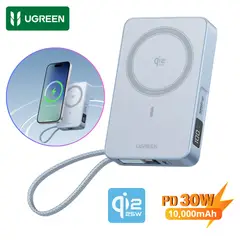 UGREEN - Power Bank 10000mAh - Magnética Inalámbrica Qi2 15W y Carga Rápida 30W USB-C