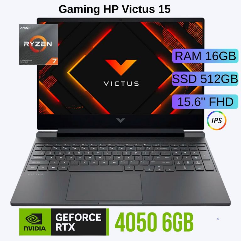 Laptop VICTUS 15-FB3022LA 15 RYZEN 7 7445HS Ram 16GB SSD 512GB 15.6" FHD 15.6" Win 11