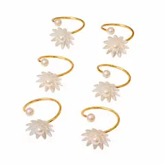 PANORAMA HOGAR - SETX6 AROS PARA SERVILLETAS DISEÑO FLOR BLANCO-DORADO