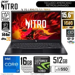 ACER - Laptop Nitro V15 ANV15-51-789J Intel Core i7-13620H 16GB RAM 512GB SSD RTX 4060-8GB 156 FHD