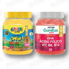 GENERICO - PACK 2 GOMITAS OMEGA 3 NIÑOS + DHA ACIDO FOLICO SOTTCORLABS