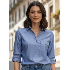 GENERICO - Blusa Casual con Cuello Sport y Manga Tres Cuartos