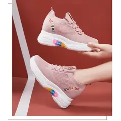 GENERICO - Zapatillas con taco incorporado de malla para mujer transpirables y cordones