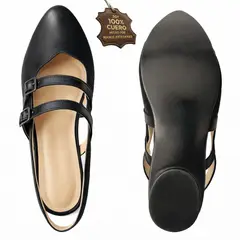GENERICO - Ballerina para mujer oficina vestir 100% cuero vacuno negro