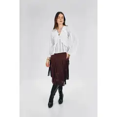 BANATY - FALDA LARGA DE SUEDE CON FLECOS SIMONE PARA MUJER