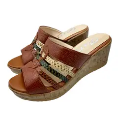 GENERICO - Sandalias sueco de cuero con taco cuña