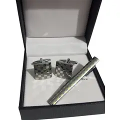 GENERICO - GEMELOS Y PISA CORBATA PLATA CON CUADROS CAJA DE REGALO