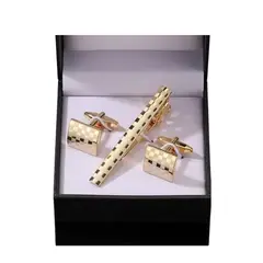 GENERICO - GEMELOS Y PISA CORBATA DORADO CON CUADROS CAJA DE REGALO