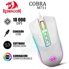 REDRAGON - MOUSE GAMER COBRA WHITE M711 8 BOTONES 10 000 DPI RGB - USB