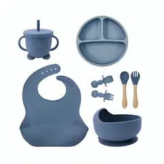 GENERICO - Set de Plato de Silicona con Cubiertos para Bebe Niños de 8 Pcs