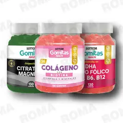 GENERICO - PACK 3 GOMITAS COLAGENO CITRATO DE MAGNESIO Y GOMITAS DHA SOTTCORLABS