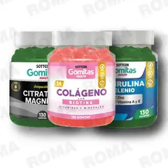GENERICO - PACK 3 GOMITAS COLAGENO CITRATO DE MAGNESIO Y ESPIRULINA SOTTCOR LABS