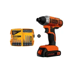 BLACK+DECKER - Atornillador De Impacto Inalámbrico 20v Max + Set 16 Piezas Naranja 50 Hz / 60 Hz