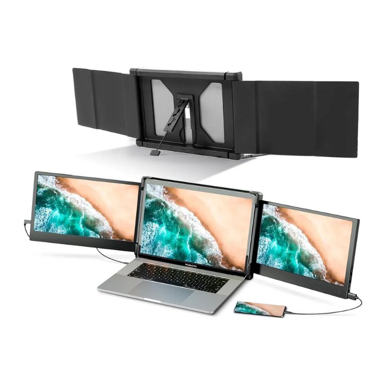 Monitor Triple Portátil Alecewey Con Base Y Funda