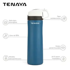 TENAYA - Tomatodo botella 960ml acero 2 tapas - Azul marino