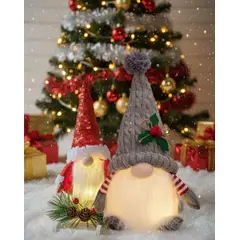 GENERICO - Pareja de Gnomos Muñecos de Navidad Rojo con Trineo Blanco y Gnomo Gris