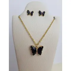 GENERICO - JUEGO DE COLLAR Y ARETES MARIPOSA BLACK