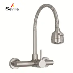 GENERICO - Llave Mezcladora Pared Momocomando Flexible de Cocina Acero Inox 304 Sevilla