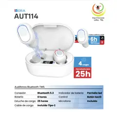 GENERICO - AUDIFONO INALAMBRICO TWS 1HORA AUT114 BLANCO